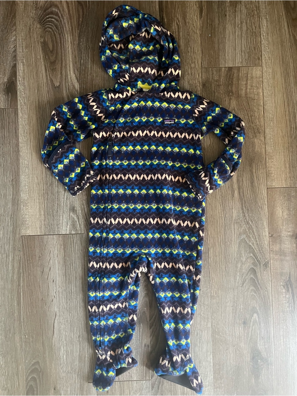 Patagonia Kids Fleece One-Piece Hooded Bunting - Blue Geometric